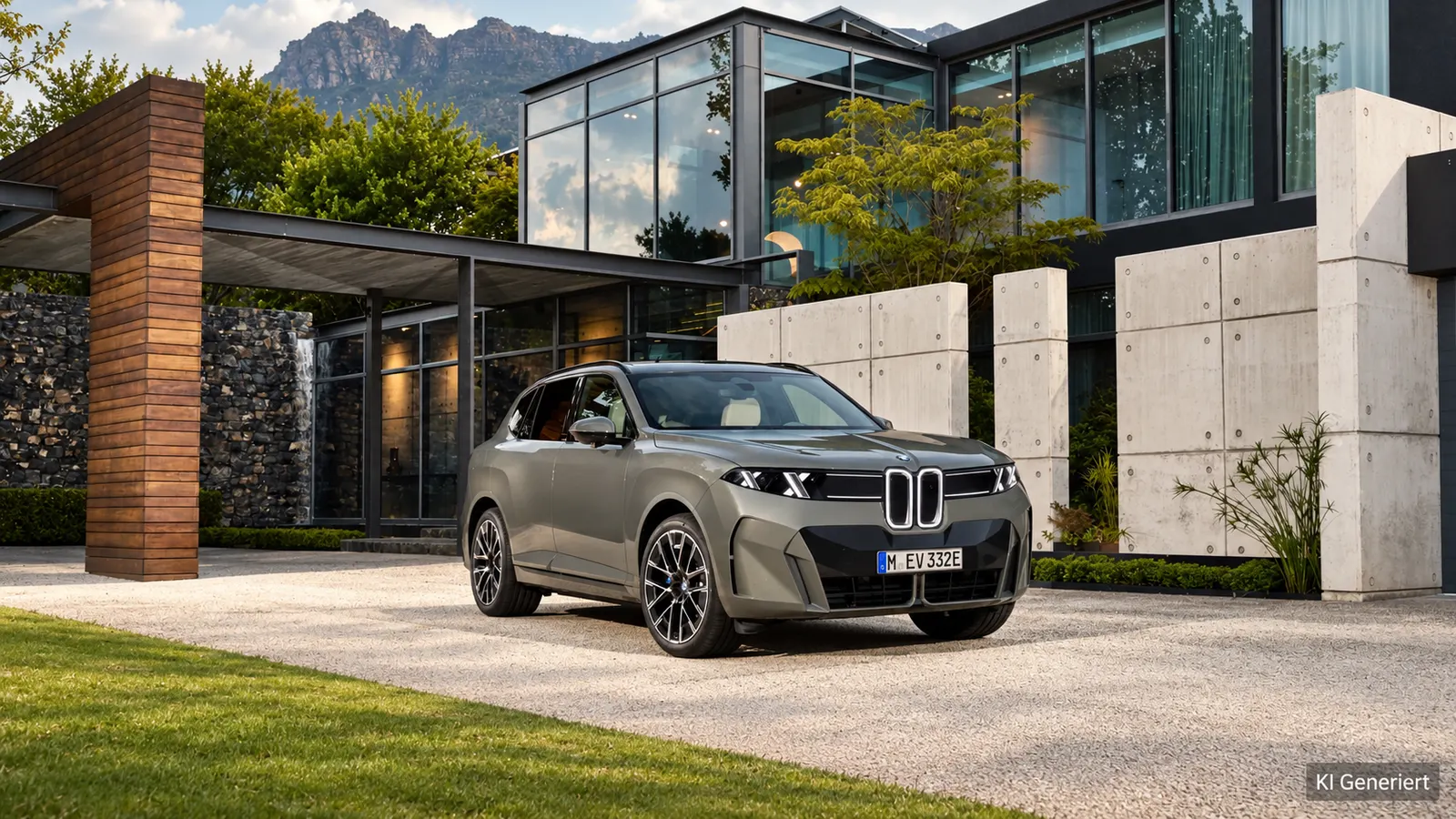 KI-bearbeitetes Symbolbild des neuen BMW iX5 auf Basis eines BMW-Pressefotos