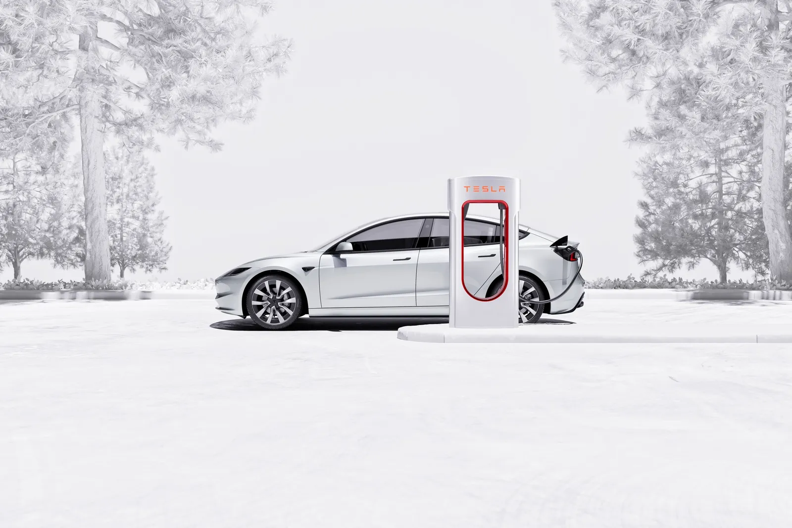 Das Elektroauto Tesla Gen 3 (Model E) kann kostenlos an Superchargern aufgeladen werden